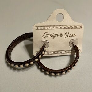 NWT Ashlyn Rose - Copper colored Hoop Earrings w/tiny white stones